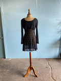 80-90's Black laced mini dress with back corset lacing