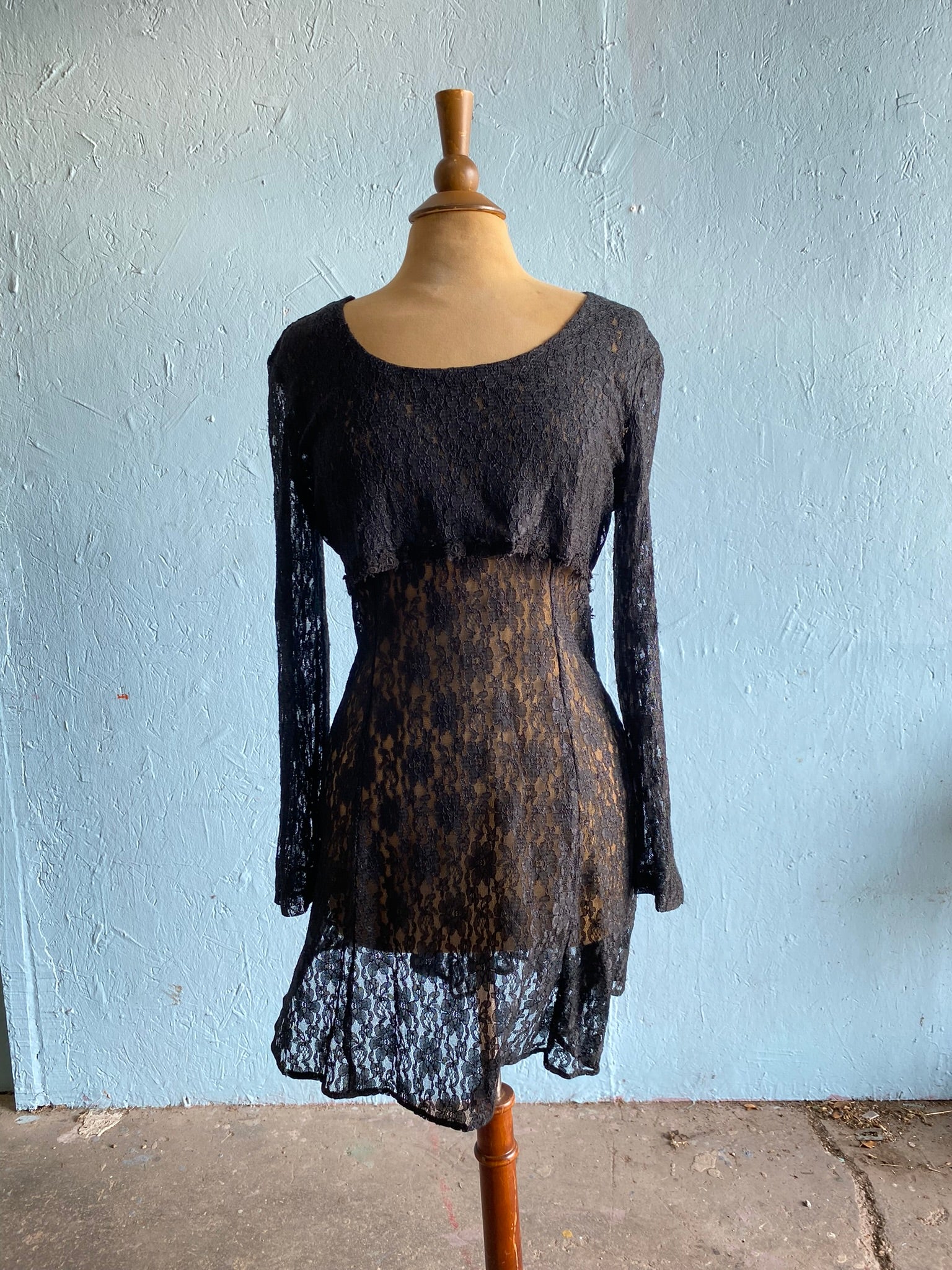 80-90's Black laced mini dress with back corset lacing Vida Antigua Collective 80-90's Black laced mini dress with back corset lacing Vida Antigua Collective