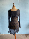 80-90's Black laced mini dress with back corset lacing