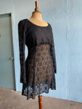 80-90's Black laced mini dress with back corset lacing