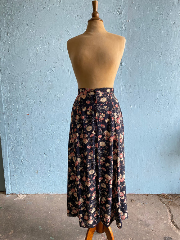 90's Dark Navy button down floral skirt