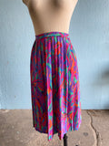 80-90's pleated Fuchsia abstract confetti brushstroke printed plus size skirt