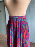 80-90's pleated Fuchsia abstract confetti brushstroke printed plus size skirt