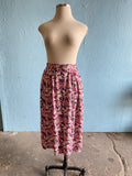 90's Pink button down plus size skirt with shades of pink rosebud print