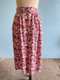 90's Pink button down plus size skirt with shades of pink rosebud print