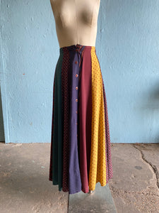 90's Carole Little button down color block patchwork maxi skirt