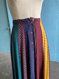 90's Carole Little button down color block patchwork maxi skirt