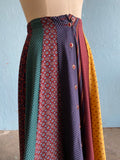 90's Carole Little button down color block patchwork maxi skirt