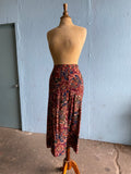 90's Maroon abstract baroque print button down skirt with front slit