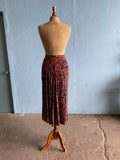 90's Maroon abstract baroque print button down skirt with front slit