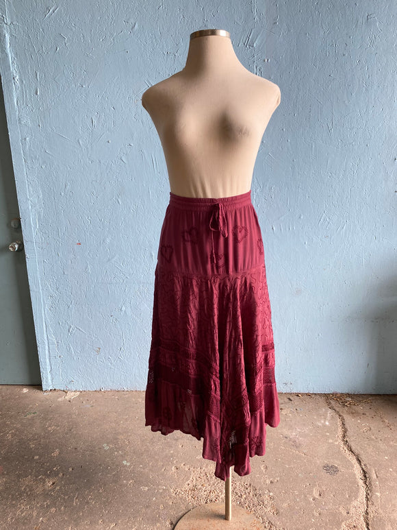 90’s-Y2K Maroon hippie plus size skirt