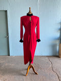 90's Power Red body con dress with velvet buttons