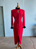 90's Power Red body con dress with velvet buttons