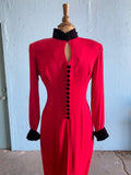 90's Power Red body con dress with velvet buttons