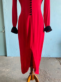 90's Power Red body con dress with velvet buttons