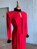 90's Power Red body con dress with velvet buttons