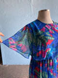 80-90's Blue Plus size dress with abstract brushstroke florals