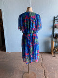 80-90's Blue Plus size dress with abstract brushstroke florals