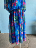 80-90's Blue Plus size dress with abstract brushstroke florals