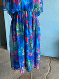 80-90's Blue Plus size dress with abstract brushstroke florals