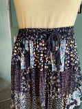 90's Navy floral patchwork broom maxi skirt