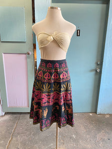 70's black pink and gold Grecian batik wrap skirt