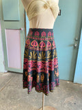 70's black pink and gold Grecian batik wrap skirt