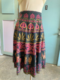 70's black pink and gold Grecian batik wrap skirt