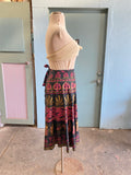 70's black pink and gold Grecian batik wrap skirt