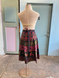 70's black pink and gold Grecian batik wrap skirt