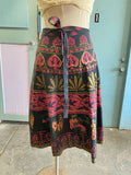 70's black pink and gold Grecian batik wrap skirt