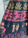 70's black pink and gold Grecian batik wrap skirt