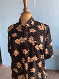 90's Jones of New York black,white and red floral polka dot short sleeve shirt