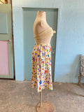 80-90's White plus size skirt with beachy novelty print