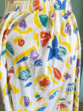 80-90's White plus size skirt with beachy novelty print