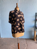 90's Jones of New York black,white and red floral polka dot short sleeve shirt