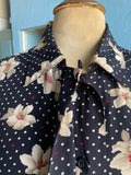 90's Jones of New York black,white and red floral polka dot short sleeve shirt