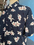 90's Jones of New York black,white and red floral polka dot short sleeve shirt