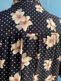 90's Jones of New York black,white and red floral polka dot short sleeve shirt