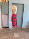 90's Hot pink orange and green tropical floral wrap skirt