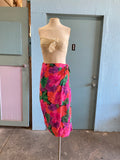 90's Hot pink orange and green tropical floral wrap skirt