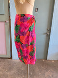 90's Hot pink orange and green tropical floral wrap skirt