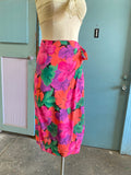 90's Hot pink orange and green tropical floral wrap skirt