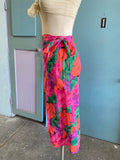 90's Hot pink orange and green tropical floral wrap skirt