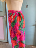 90's Hot pink orange and green tropical floral wrap skirt