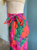 90's Hot pink orange and green tropical floral wrap skirt