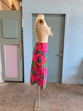 90's Hot pink orange and green tropical floral wrap skirt