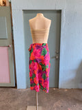 90's Hot pink orange and green tropical floral wrap skirt