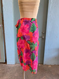 90's Hot pink orange and green tropical floral wrap skirt