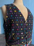 Guatemalan multi color embroidered black cotton vest top with quetzal coin buttons